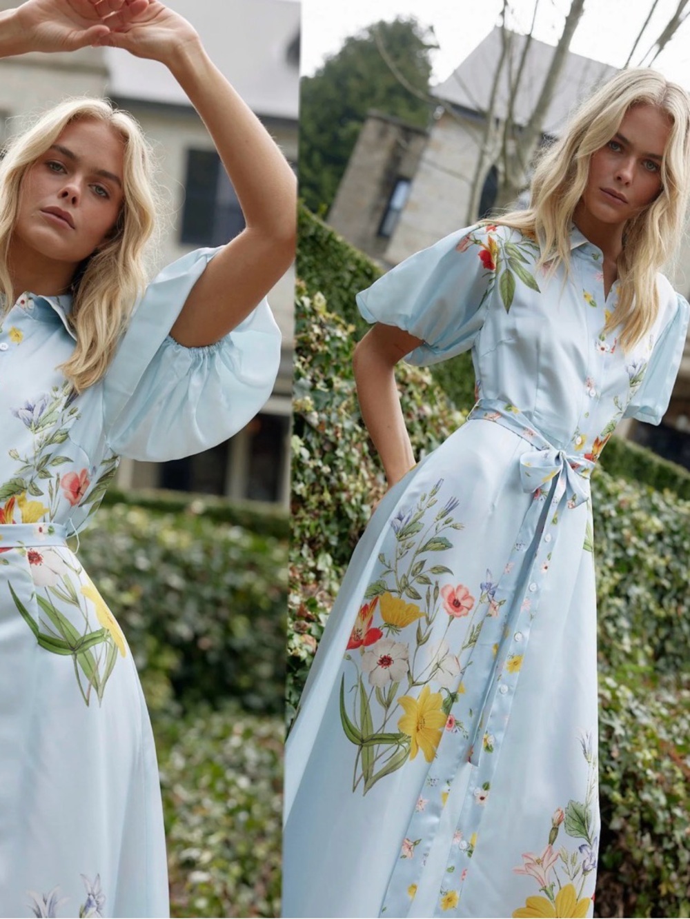 ASTON STUDIO MARLEY DRESS POWDER FLEUR Sz US 12 belted floral shirt dress.